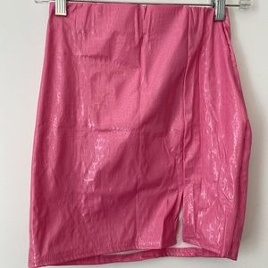 Pink Vinyl Leather Mini Skirt